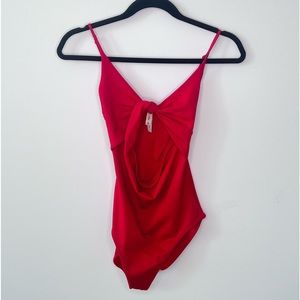 SOLD - Red Wilfred Tie Bodysuit (Aritzia)